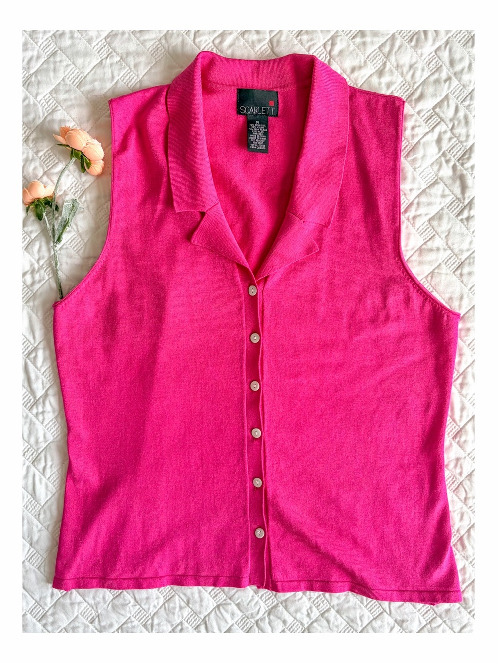 Scarlett Hot Pink Silk Blend Sleeveless Button Front Blouse Top Size 10
